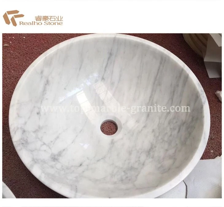 Round Shape Cararra White Marble Stone Basin