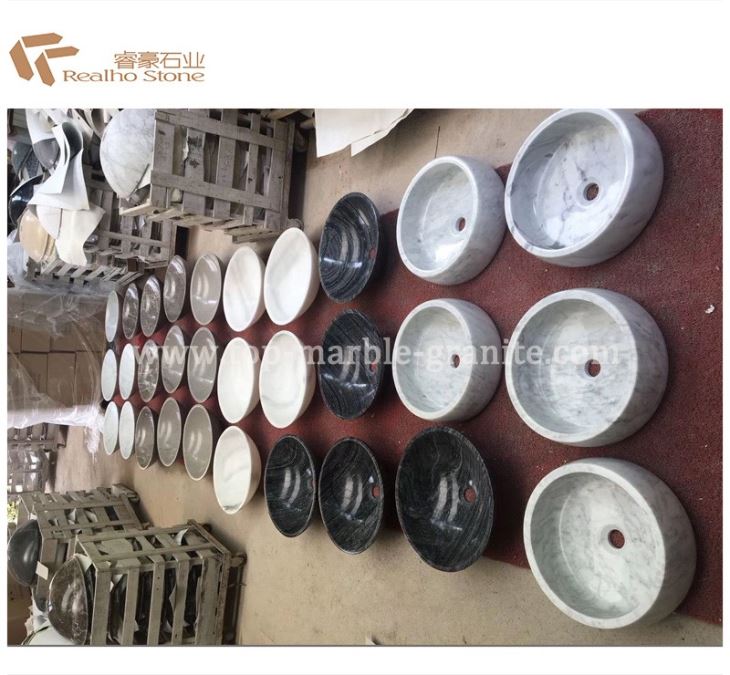 Round Shape Cararra White Marble Stone Basin