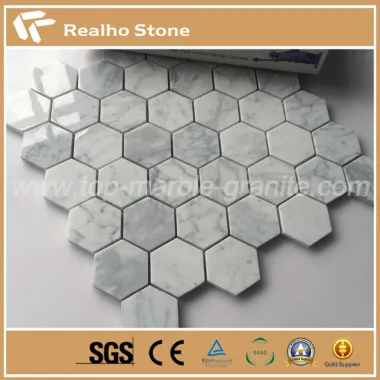 Rajoles de mosaic de marbre blanc Hexagon Calacatta