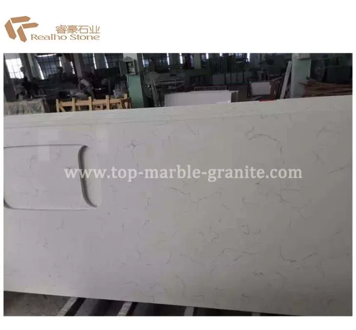 white Quartz Countertop with Sink Hole Cut